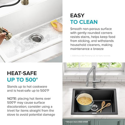 KRAUS Quarza 24-inch Granite Drop-In/Undermount Single Bowl White Kitchen Sink, KGD-410BWHITE