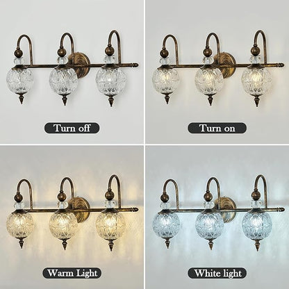 Vintage Bathroom Light Fixtures Bronze Vanity Light with Glass Globe LampShade 3 Lights Mid Century G9 Bulb Wall Sconce Indoor Vanity Light Over Mirror for Bedroom Farmhouse Hallway