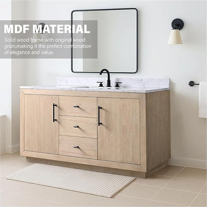 HOMEBEYOND 60" Bathroom Vanity with Single Sink & Ceramic Top, MDF Material Vanity Cabinet with Basin Combo, Soft-Closing Doors, Removable Shelf, Backsplash