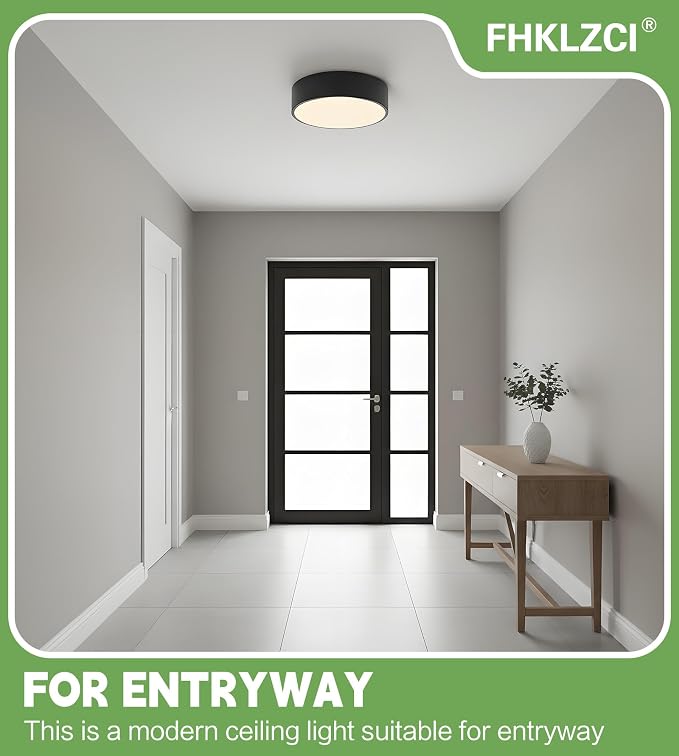 Modern LED Round Flush Mount Ceiling Light Fixture,Black,11.81 inch | Dimmable,24Watts,Bright Adjustment,5CCT 3000K/3500K/4000K/5000K/6000K,Matte,Metal,for Kitchen,Bedroom,Bathroom,Hallway,Closet