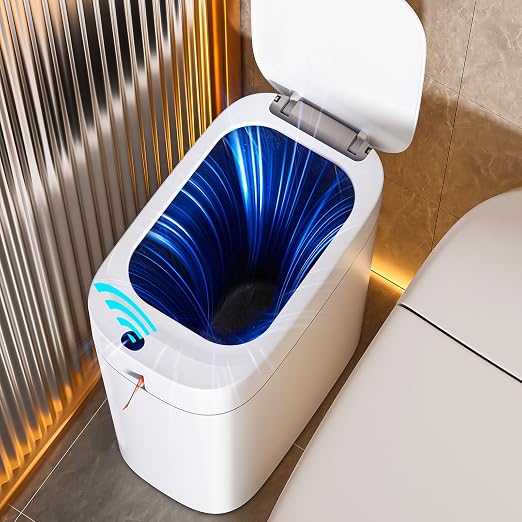 funest Bathroom Trash Can with Lid, Automatic Motion Sensor Trash Can, 3.5 Gallon Garbage Can, Type-C Rechargeable, Bag-Holding Design, One-Pull Auto Packing, Quiet-Close Hinge for Bedroom, Office