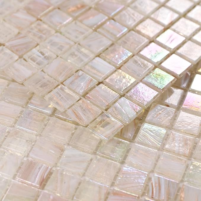 5.75 Sq.Ft Iridescent Pink Glass Mosaic Tile for Bathroom, Backsplash | Waterproof Wall & Floor Tile. Heat & frost resistant outdoors, Swimming Pool, Fireplace, Restaurants, Hotels, Laundry, 10pcs.