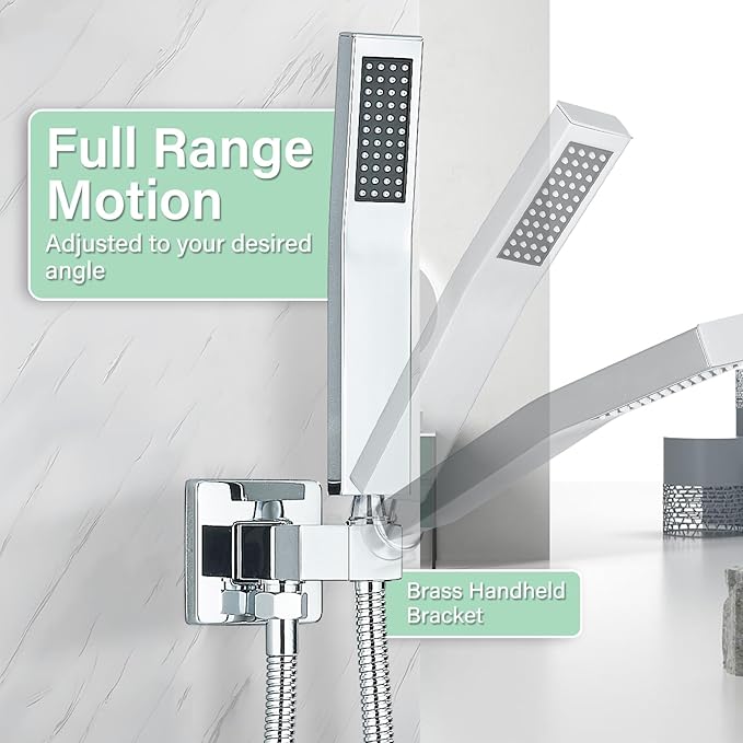 Shower Faucet Set Chrome Rain Shower System with High Pressure 10 Inches Rain Shower Head and Handheld Spray Bathroom Luxury Rain Mixer Shower Complete Combo Set Ceiling Mounted