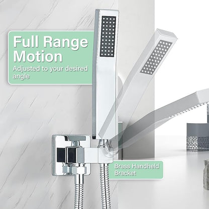 Shower Faucet Set Chrome Rain Shower System with High Pressure 10 Inches Rain Shower Head and Handheld Spray Bathroom Luxury Rain Mixer Shower Complete Combo Set Ceiling Mounted