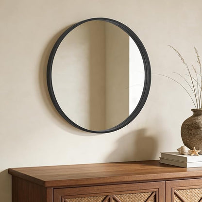 Black Round Wood Mirror 24 inch Circle Wall Mirror for Bathroom Round Wall Mirror for Wall Decor, Vanity, Entryway Living Room