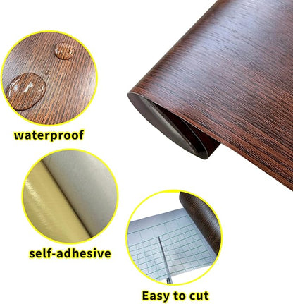 Teemall 10M Black Wood Grain Removable PVC Waterproof Border Wall Decor Removable Self Adhesive Kitchen Bathroom Tiles Sticker Wallpaper 4.2x390 (Brown, 2" x 390")