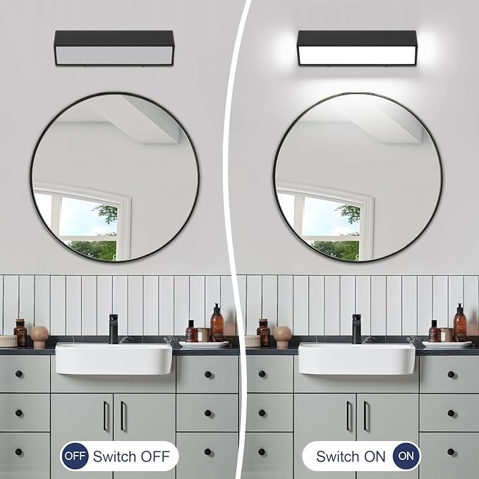 16-Inch LED Modern Bathroom Vanity Light Fixtures, Matte Black Modern Acrylic Bathroom Wall Lighting Fixtures Over Mirror (Cool White 6000K)