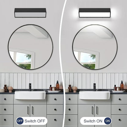 16-Inch LED Modern Bathroom Vanity Light Fixtures, Matte Black Modern Acrylic Bathroom Wall Lighting Fixtures Over Mirror (Cool White 6000K)