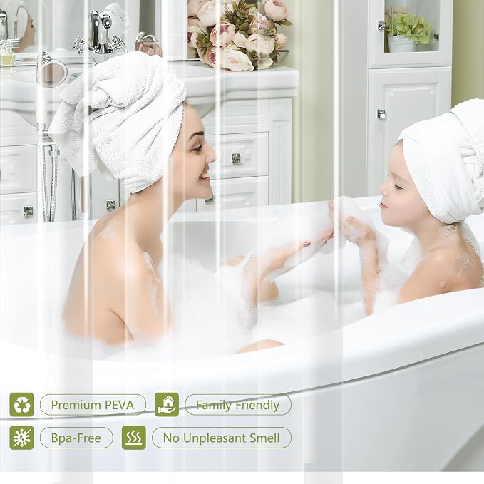 Seenus Bathroom Clear Shower Curtain Inner Liner with 3 Large Magnets, 72 x 84 inch Extra Long PEVA 8G Weighted Shower Liner Bpa-Free, Waterproof 84'' Tall Plastic Shower Curtain Transparent