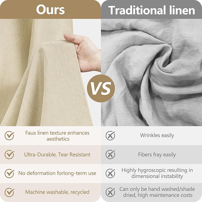 72 x 84 Inch Extra Long Beige Fabric Shower Curtain Heavyweight, Faux Linen Polyester Shower Curtain Long Water-Resistant, Cream Shower Curtains Washable for Tall Bathroom