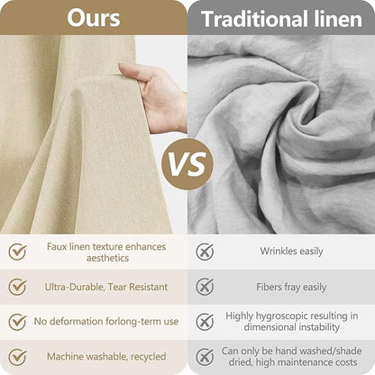 Rustic Faux Linen Beige Thick Fabric Shower Curtain, 72 x 90 Inch Extra Long Cloth Shower Curtain Water-Resistant, Ultra-Durable Washable Cream Shower Curtain for Tall Bathrooms