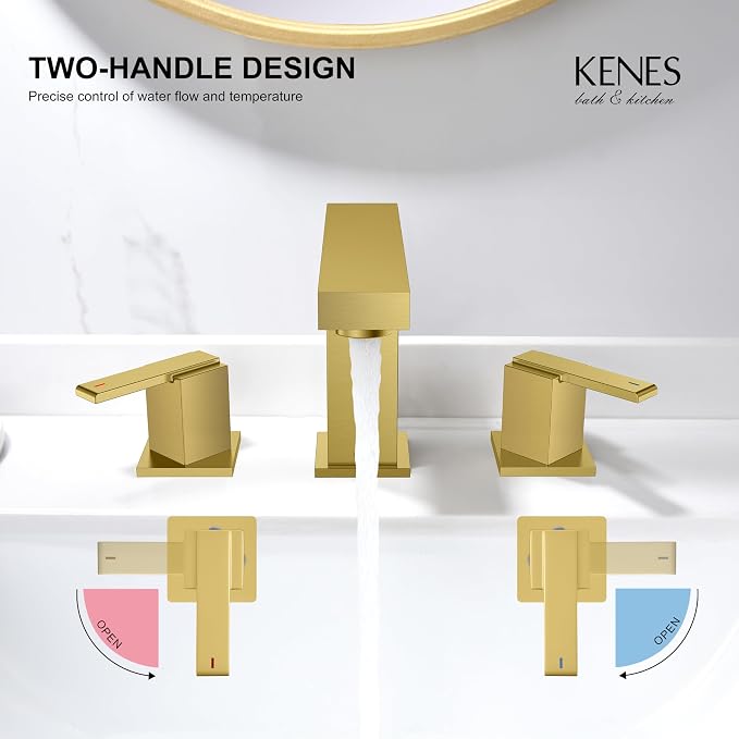 Brushed Gold Widespread Bathroom Faucet 3 Hole Vanity Faucet 2 Handle | Bathroom Sink Faucet with Pop Up Drain & Supply Lines, Lead-Free cUPC & NSF Certified, 8 Inch Faucet for Vanity Restroom Sink