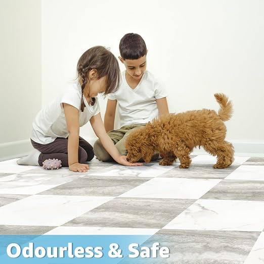 Art3d 30-Pack Peel and Stick Vinyl Floor Tiles, White & Beige Marble | 15 Tiles per Color, 12" x 12" Single Tile, Anti-Slip, Waterproof, Ideal for Kitchen, Bathroom, Living Room, Bedroom