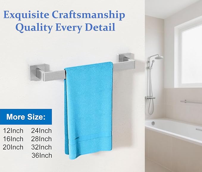 Towel Bar 2 Pack for Bathroom 12 Inch Brush Nickel Towel Holder 12/16/20/24/28/32/36 In Stainless Steel SS304 Rustproof Towel Rack Modern Square Towel Rod for Bathroom Wall(2, Brushed Nickel, 12 Inch)