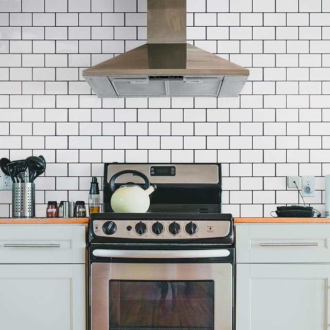 STICKGOO Subway Tile Peel and Stick Backsplash, Thicker Design 12" x 12" Stick on Backsplash Tiles for Kitchen, Bathroom, Wall Tile (10 Sheets, Cold White with Black Grout)