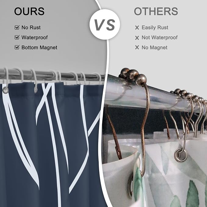 Striped Shower Curtain for Bathroom, Aegean Blue, 72" W x 72" L | with Hooks, Modern Hotel Style, Water Repellent, Washable, Weighted Hem
