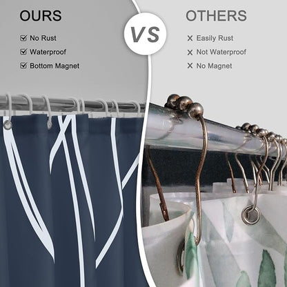 Striped Shower Curtain for Bathroom, Aegean Blue, 72" W x 72" L | with Hooks, Modern Hotel Style, Water Repellent, Washable, Weighted Hem
