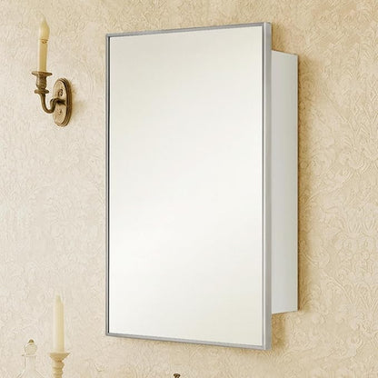 TEHOME 16.5'' x 24'' Brushed Nickel Recessed and Surface Mount Bathroom Medicine Cabinet with Mirror Square Cornered Metal Framed Rounded Rectangle Medicine Cabinet Mirror