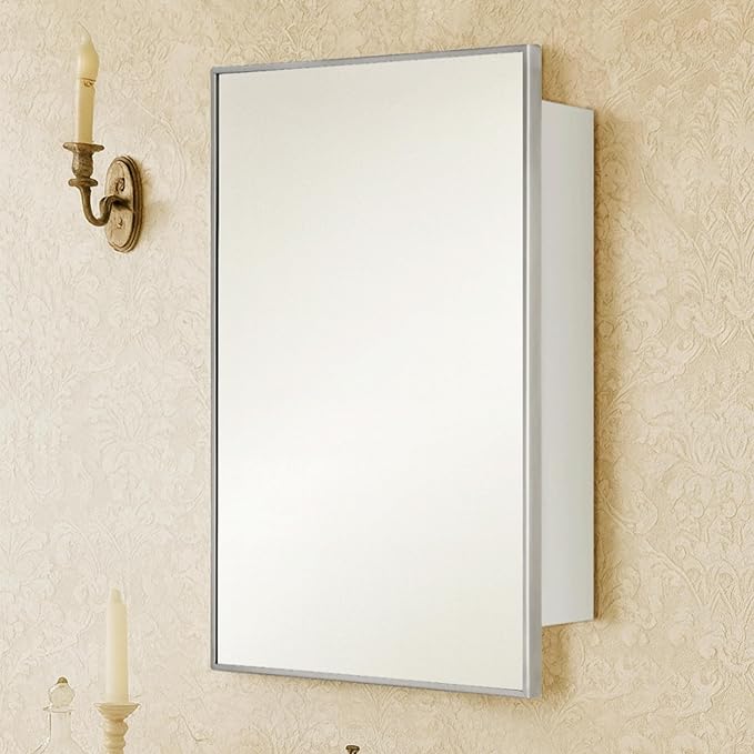 TEHOME 20'' x 30'' Brushed Nickel Recessed and Surface Mount Bathroom Medicine Cabinet with Mirror Square Cornered Metal Framed Rounded Rectangle Medicine Cabinet Mirror