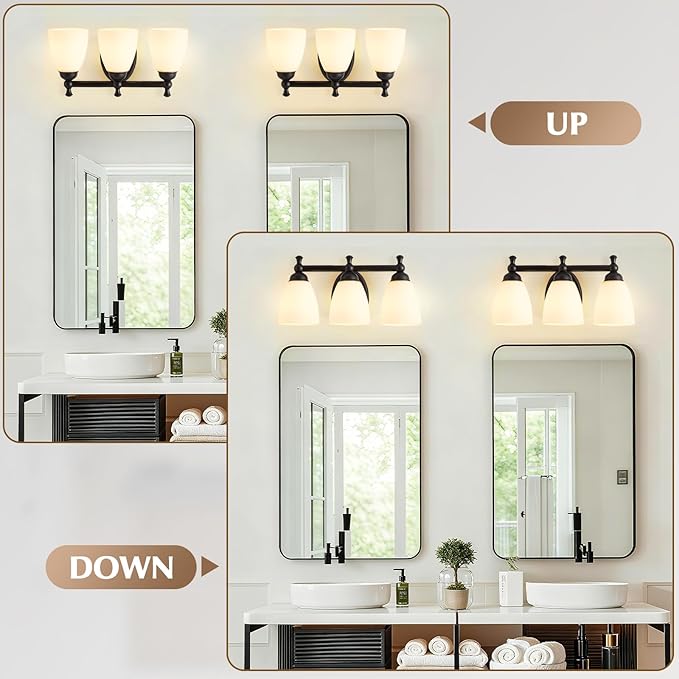 Vanity Lights for Bathroom, 3-Light Modern Vanity Light Over Mirror Black Bathroom Light Fixture Bedroom Wall Sconces Lighting for Living Room Cabinet