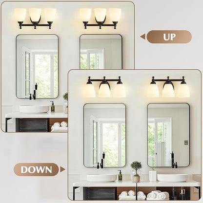 Vanity Lights for Bathroom, 3-Light Modern Vanity Light Over Mirror Black Bathroom Light Fixture Bedroom Wall Sconces Lighting for Living Room Cabinet