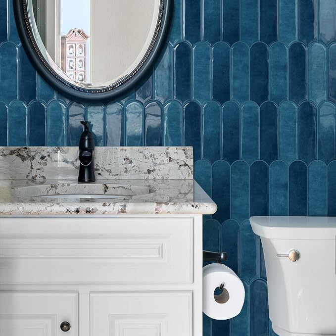 Blue Peel and Stick Backsplash Self Adhesive Wall Tiles 10-Sheet | Thick,Sticky,for Kitchen,Bathroom,Laundry,Sink,12"×12"