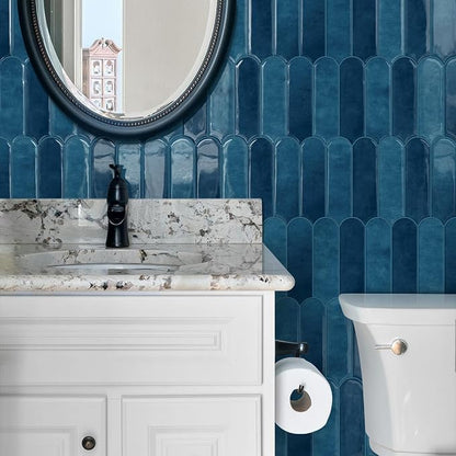 Blue Peel and Stick Backsplash Self Adhesive Wall Tiles 10-Sheet | Thick,Sticky,for Kitchen,Bathroom,Laundry,Sink,12"×12"