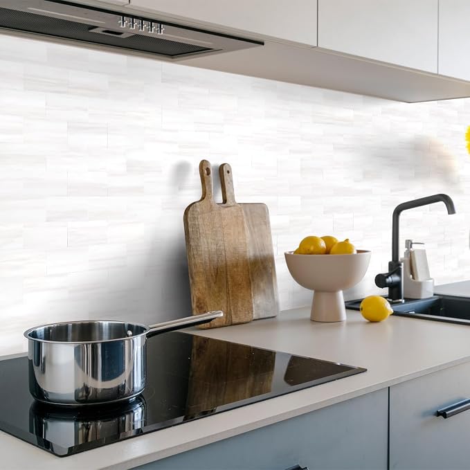STICKGOO 20-Sheet Subway Tile Peel and Stick Backsplash, Seamless Design Matte Dolomite Kitchen Backsplash Wall Tiles, PVC Stick on Backsplash for Kitchen, Bathroom, RV, Fireplace