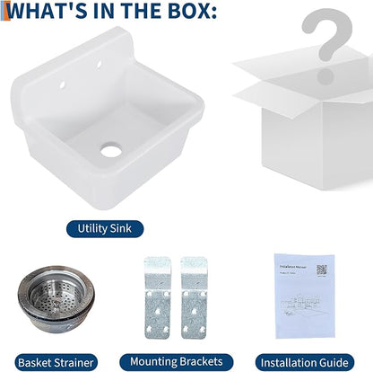 Garvee Utility Sink 24 x 20 Inch, Ceramic Laundry Sink with High Backsplash, Wall Mount, Farmhouse Design, Perfect for Garage, Washing Room, Kitchen, Bathroom