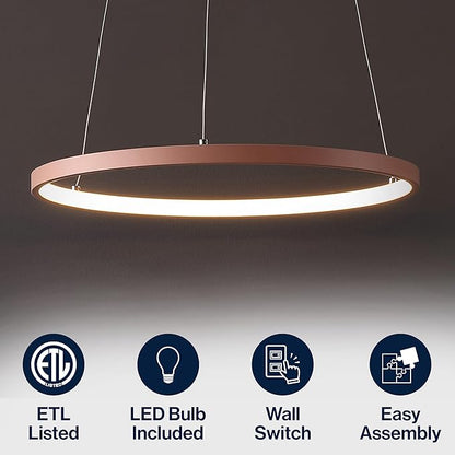 JONATHAN Y 15.75" Matte Pink Modern Integrated LED Pendant Light, Dimmable Round Hoop Chandelier for Kitchen Island, Dining Room, Adjustable Height Metal Hanging Light (JYL7202B)