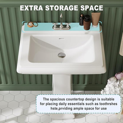 GarveeHome 26" W x 20" D White Ceramic Rectangular Pedestal Sink, Bathroom Vanity Sink with Overflow and 3 Pre-Drilled Holes for 4-Inch Faucets, Freestanding Sink Combo for Small Spaces