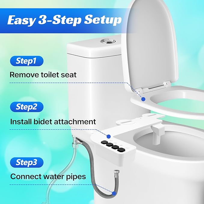 Bidet Attachment for Toilet,0.23 Inch Ultra-Thin Non-Electric Bidet,Knob Control for Water Flow On/Off, Adjustable Water Pressure,Foldable Dual Self-Cleaning Nozzles (Only Cold Water)