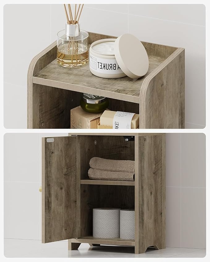 Bathroom Storage Cabinet, Corner Floor Cabinet with Doors and Adjustable Shelf, Narrow Toilet Paper Cabinets, Bathroom Organizer for Small Spaces, Rustic Greige BC39705X