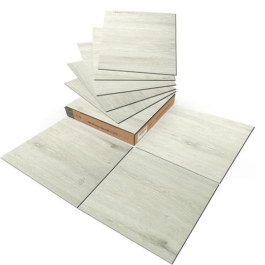 Art3d 30-Pack Peel and Stick Vinyl Floor Tiles, 12" x 12", White-Washed Oak | Premium Vinyl, Self-Adhesive, Waterproof, Wood Grain, Fade-Resistant, Scratch-Proof, Ideal for Kitchen, Dining Room, Bedrooms