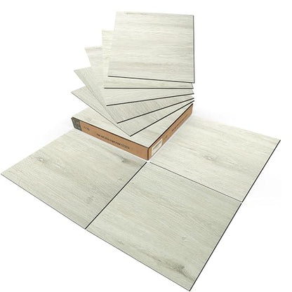Art3d 30-Pack Peel and Stick Vinyl Floor Tiles, 12" x 12", White-Washed Oak | Premium Vinyl, Self-Adhesive, Waterproof, Wood Grain, Fade-Resistant, Scratch-Proof, Ideal for Kitchen, Dining Room, Bedrooms
