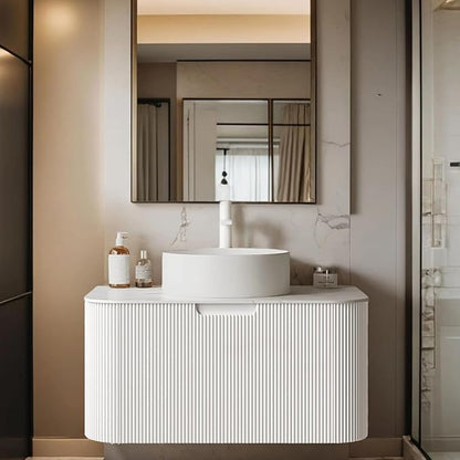 30 inch Bathroom Vanity with Sink, Floating Cabinet with Ultra-Thin Ceramic Basin and Marble Top, Extra Large Storage Drawer, Soft-Close Design, White