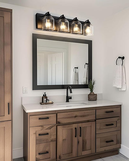 Vanity Lights for Bathroom Large 31.5", Farmhouse Rustic Vanity Light with Bubble Glass Shades, Black 4 Light Bathroom Lighting Fixtures Over Mirror, Bath Wall Sconce Home Decor