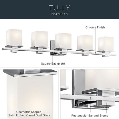 Kichler Tully 40.25" 5 Light Vanity Light with Satin Etched Cased Opal Glass Chrome