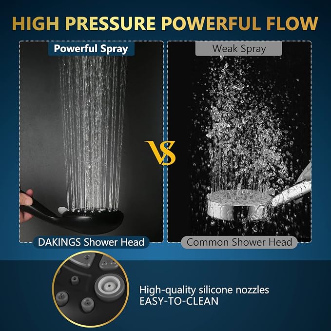6 Spray Modes High Pressure Handheld Showerhead Set Upgraded 5 Inches Shower Head with Handheld Spray Matte Black Handheld Shower Head 60 Inches Stainless Steel Hose-1-Min Install