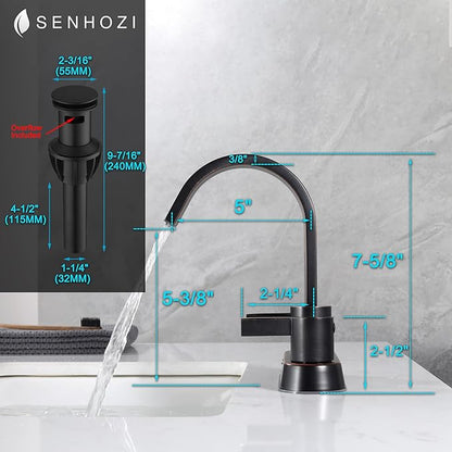 Oil Rubbed Bronze Bathroom Faucet 3 Hole, Senhozi 4 Inch Centerset Bathroom Faucet with Pop up Drain and 2 Supply Lines, Waterfall Bathroom Faucet Modern Faucet Bathroom, SE-0048-ORB