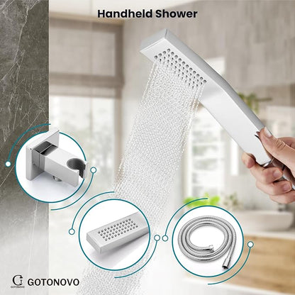 gotonovo Bathtub Shower Faucet Set, 8 Inch Shower Head, Polish Chrome | Wall Mounted Shower System with Tub Spout for Bathroom, Square High Pressure Rain Shower head with Handheld Spray, All Metal