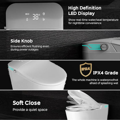 Smart Toilet with Bidet Built In ADA Height 17.7", 1.28GPF Power Flush, One Piece Bidet Toilet Design with Heated Seat, Voice Control, Remote Control, Foam Shield, Tankless Modern Toilet BSJ