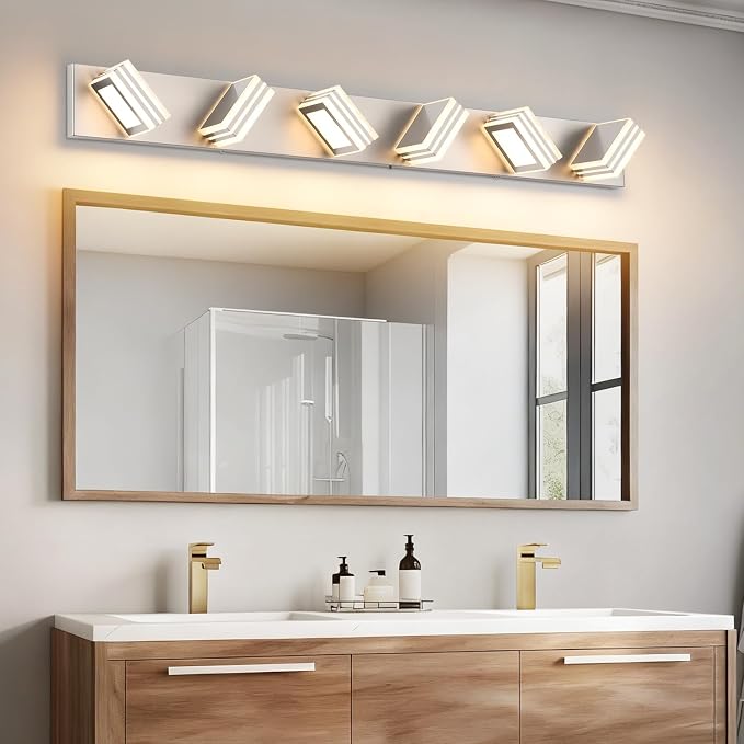 SOLFART Modern LED Vanity Lights Fixtures: 6 Lights Acrylic LED Brushed Nickel Vanity Lights for Bathroom 39inch 5CCT