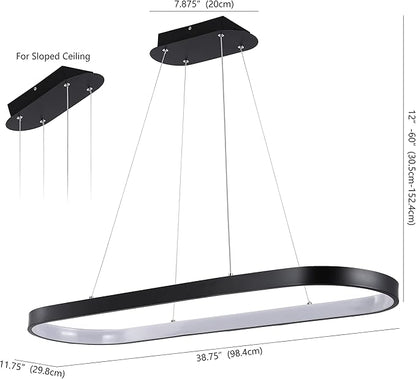 JONATHAN Y 38.75" Black 1-Light Iron Linear Integrated LED Pendant, Modern Bohemian Oval Ring Chandelier for Dining Room, Kitchen Island, Minimalist Dimmable Fixture JYL7120A