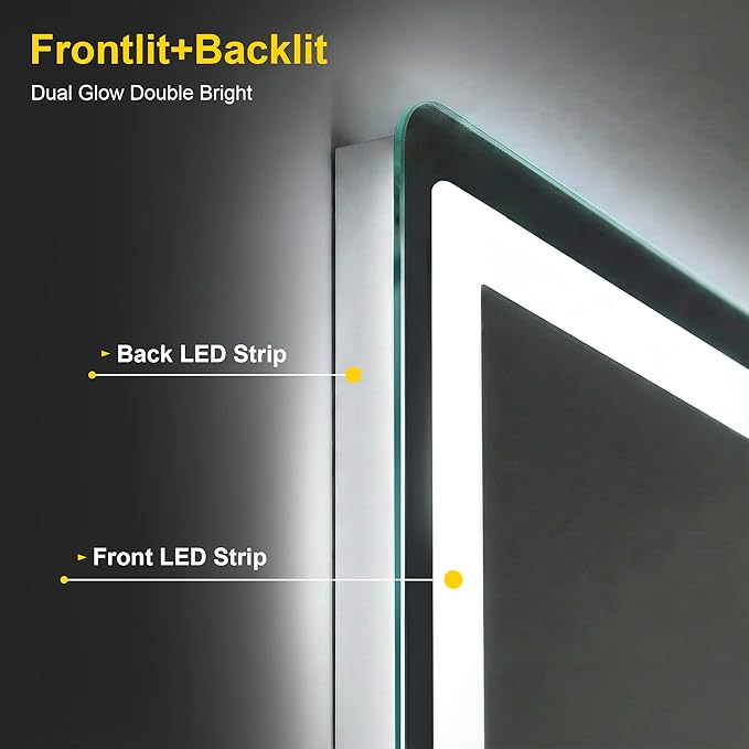 LED Bathroom Mirror with Lights, 30"x45" Lighted Vanity Mirror for Wall | Anti-Fog, Dimmable 3 Color Light, Backlit+Frontlit, Shatterproof Tempered Glass, Memory Function