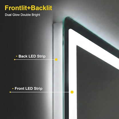 LED Bathroom Mirror with Lights, 30"x45" Lighted Vanity Mirror for Wall | Anti-Fog, Dimmable 3 Color Light, Backlit+Frontlit, Shatterproof Tempered Glass, Memory Function