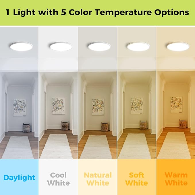 hepside 2Pack LED Flush Mount Ceiling Light Fixture, 13Inch 24W, Dimmable&3000K/3500K/4000K/5000K/6500K Adjustable Low Profile Ceiling Lights, Round Flat Ceiling Light for Kitchen,Hallway-White
