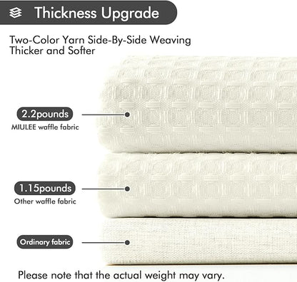 MIULEE Waffle Weave Fabric Shower Bath Curtain with 12 Metal Hooks 260GSM Heavy Duty Washable Waterproof Narrow Thick Cloth Shower Curtains Set for Bathroom Hotel Bathtub, W72*L72, Ivory