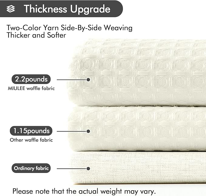 MIULEE Extra Long Waffle Weave Shower Bath Curtain 84 Inch Long with 12 Metal Hooks Modern Washable 260GSM Heavy Fabric Waterproof Thick Cloth Shower Curtains Set for Bathroom Bathtub, Ivory