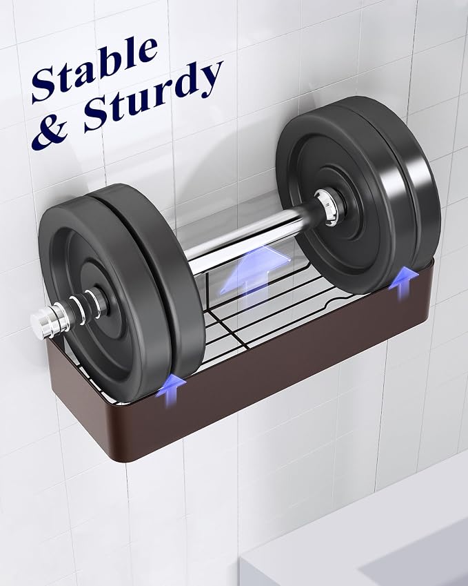 Kitsure Shower Caddy Adhesive, Stylish Shower Organizer, Large, Brown | 2 Pack Shower Shelf for Inside Shower, 100% Rustproof Metal Shelves, No-Drill Bathroom Organizers and Storage